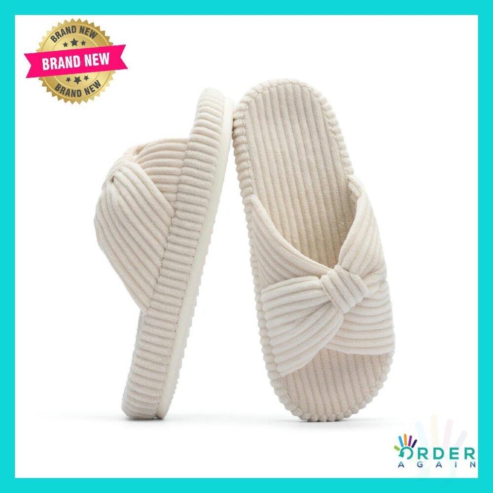 Memory Foam Slippers Corduroy Bow Crossbands Comfy Trendy House Shoes
